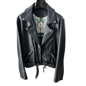 CHROME HEARTS HERMES SILK LINED RIDERS LEATHER JACKET BLACK NWOT XS